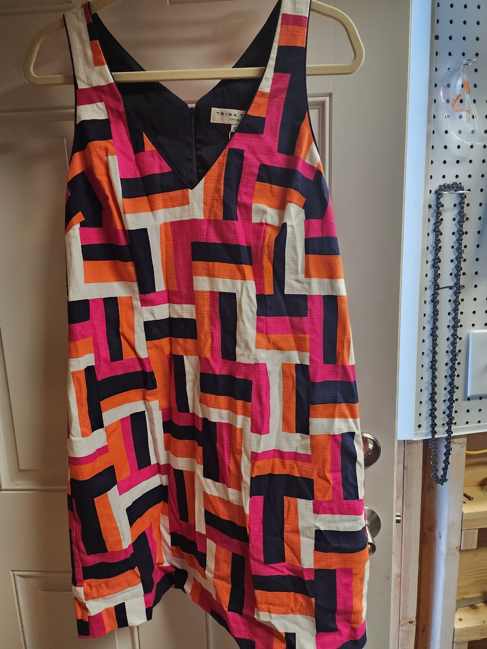 Trina Turk Colorblock Geometric Dress in Pink, Orange, Black & Cream Size 12